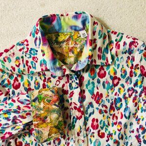 Robert Graham Shirt Women's Size XS Geometric Flip Cuff Button Front Top